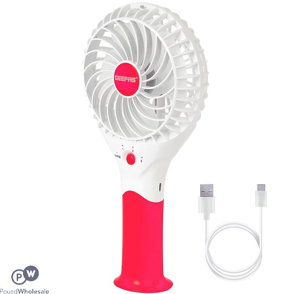 Geepas 3-speed Rechargeable Usb Portable Mini Hand Fan Pink