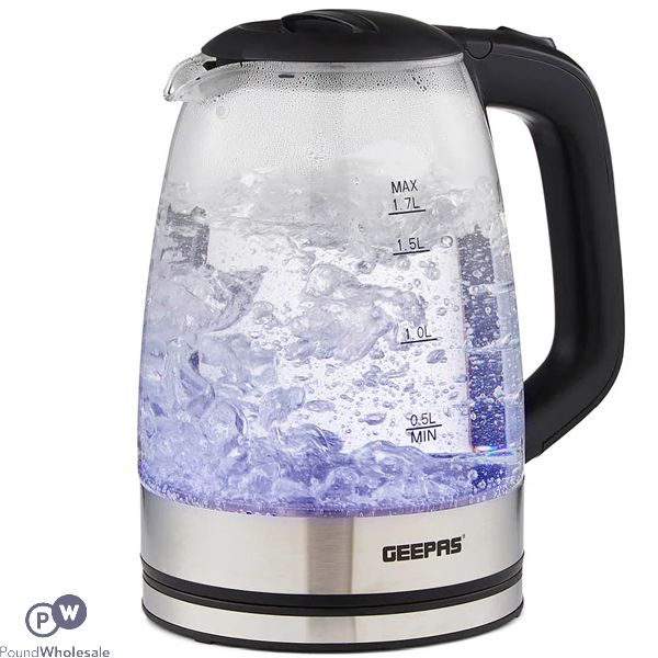 Geepas Black Rapid Boil Illuminating Glass Kettle 1.7l