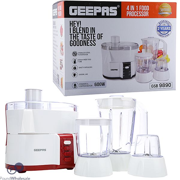 Geepas 600w 4-in-1 Multi-function Food Processor