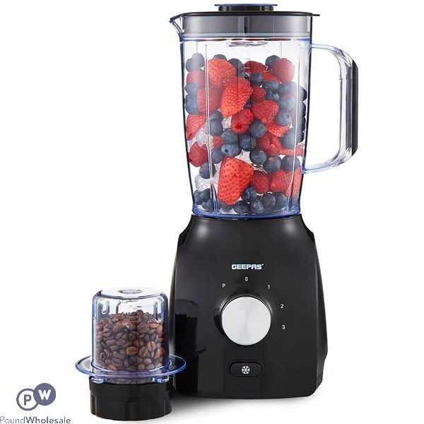 Geepas Black 600W 2-in-1 Electric Food Blender 1.8L & Coffee Grinder 0.3L