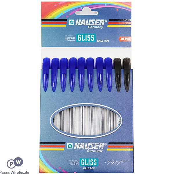 Hauser Gliss Black & Blue Premium Ball Pens 10 Pack