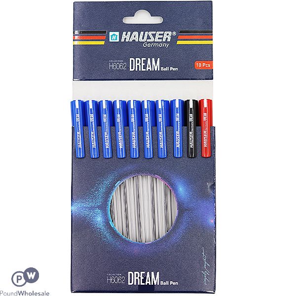 HAUSER DREAM ASSORTED COLOUR PREMIUM BALL PEN 10 PACK