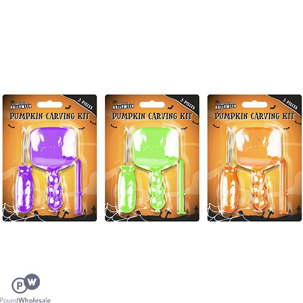 Halloween Pumpkin Carving Kit 3pc Assorted Colours