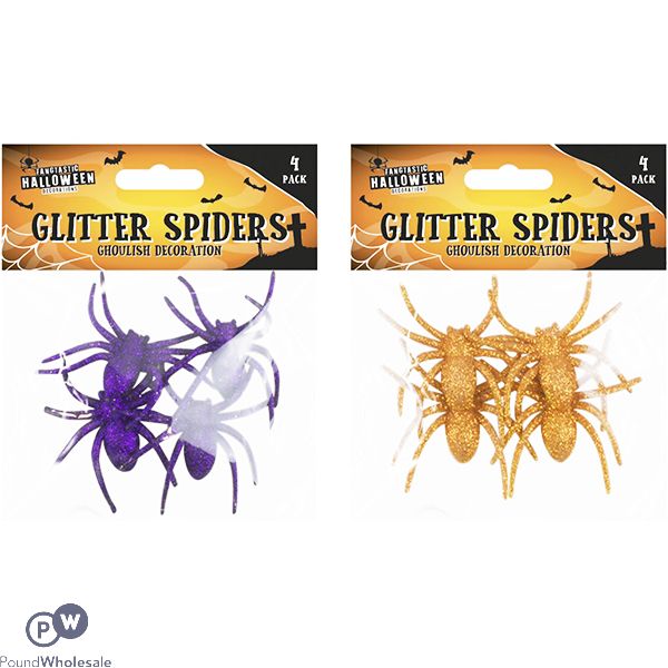 Halloween Ghoulish Decoration Glitter Spiders 6.5cm 4 Pack Assorted Colours
