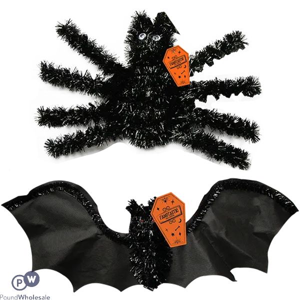Halloween Bat & Spider Creepy Tinsel Decoration Assorted