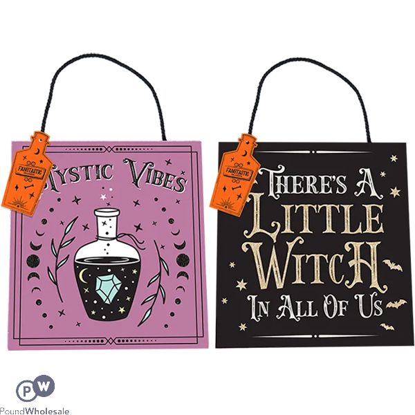 Halloween Spooky Witch Hanging Plaque 18cm X 17cm Assorted