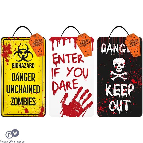 Halloween Warning Plaque 40cm X 23cm Assorted