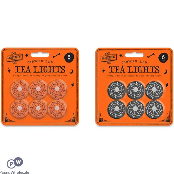 Halloween Cobweb Led Tea Lights 6 Pack Assorted Colours