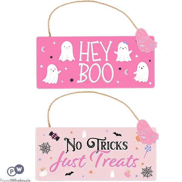 Halloween Pink Hanging Sign 11cm X 25cm