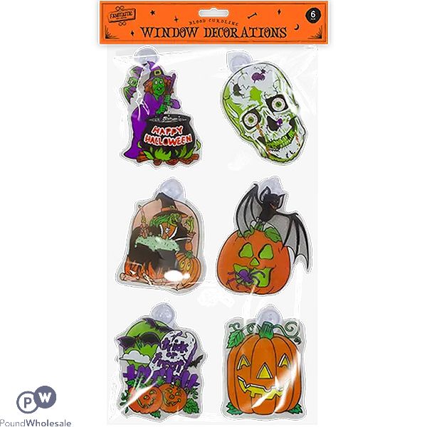 Halloween Assorted Suction Window Decorations 15cm X 10cm 6 Pack