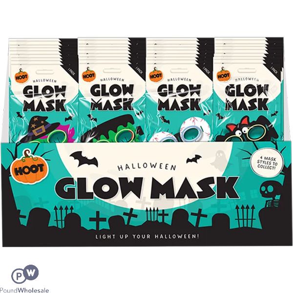 Hoot Halloween Glow Mask Set 4pc Cdu Assorted