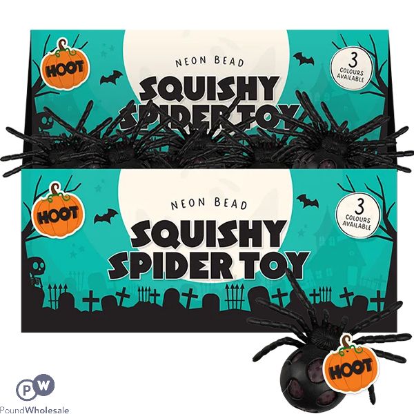 Hoot Halloween Black Neon Bead Squishy Spider Cdu Assorted Colours