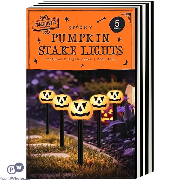 Halloween Spooky Light Up Pumpkin Stake Lights 36cm 5 Pack