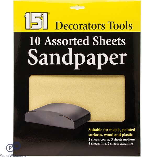 151 ASSORTED SANDPAPER SHEETS 10 PACK