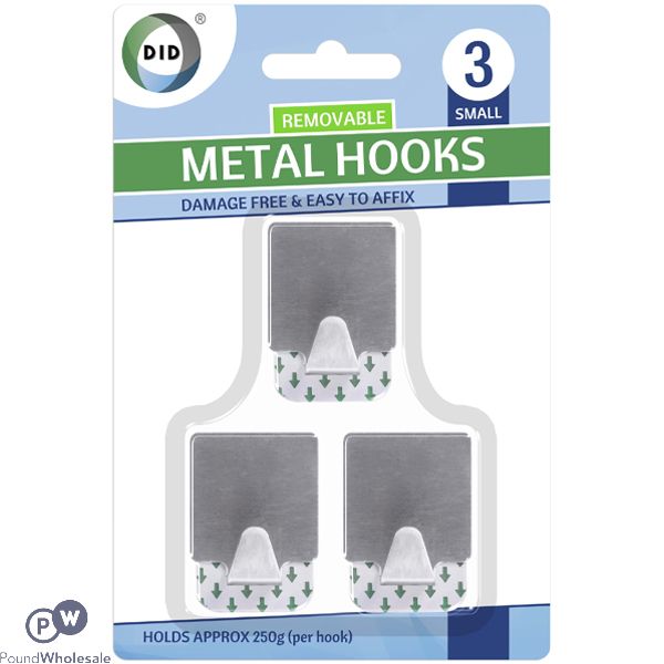 Did Small Removable Self-adhesive Metal Hooks 3 Pack