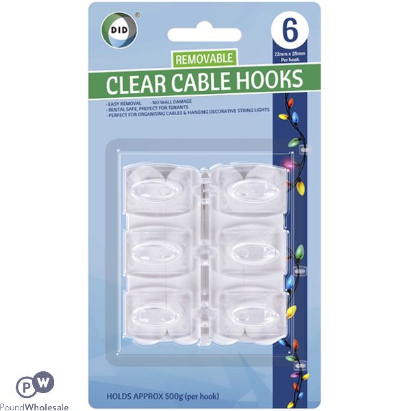 Did 22mm X 28mm Self-adhesive Removable Clear Cable Hooks 6 Pack
