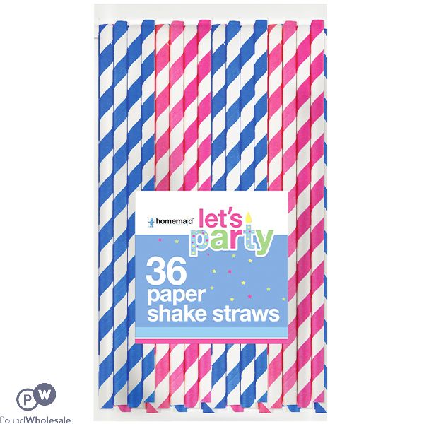 Homemaid Let's Party Assorted Striped Shake Paper Straws 36 Pack