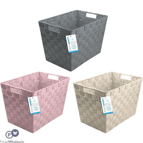 STORE SMART GLITTER THREAD WOVEN STORAGE BASKET 34CM X 24CM X 24CM