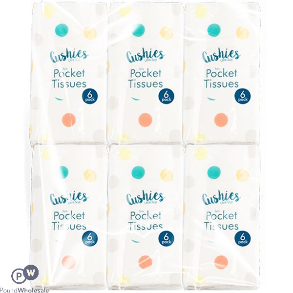 CUSHIES 3-PLY POCKET TISSUES 6 PACK