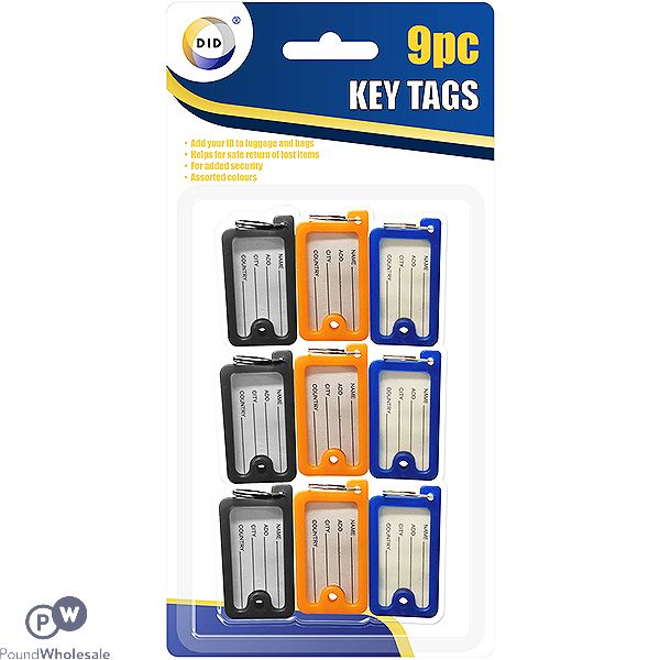DID Key Tags Assorted Colours 9pc