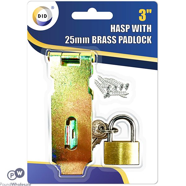 DID 3" HASP WITH 25MM BRASS PADLOCK SET