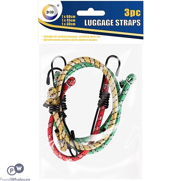 DID Assorted Luggage Straps 3 Pack