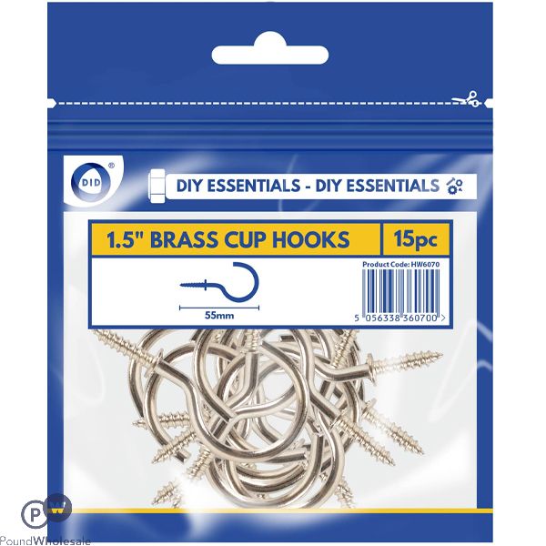 Did 1.5" Brass Cup Hooks 15 Pack