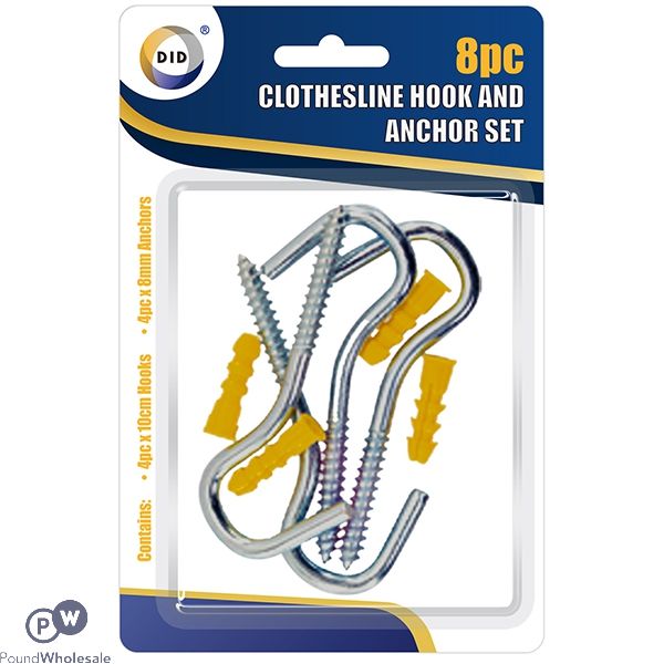 DID CLOTHESLINE HOOK & ANCHOR SET 8PC