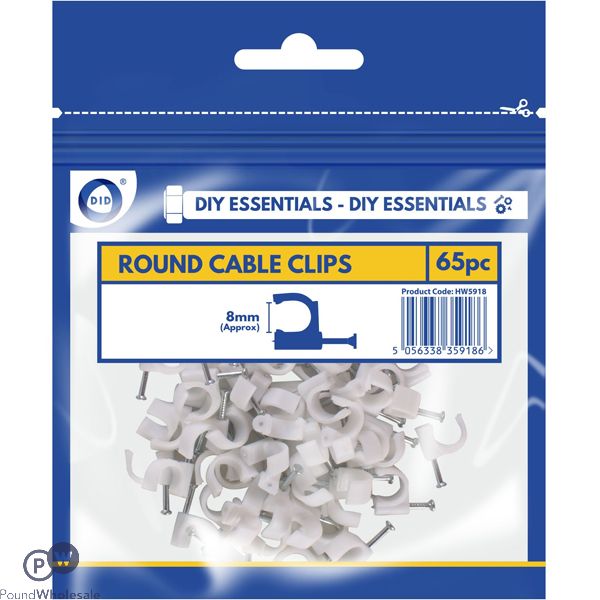 Did 8mm Round Cable Clips 65 Pack