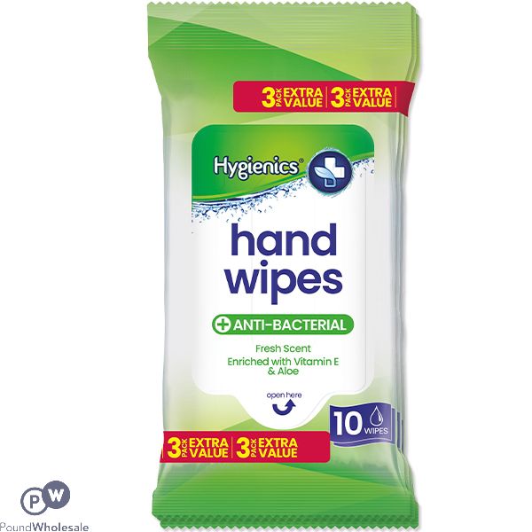 Hygienics Anti-bacterial Fresh Scent Hand Wipes 3 X 10 Pack