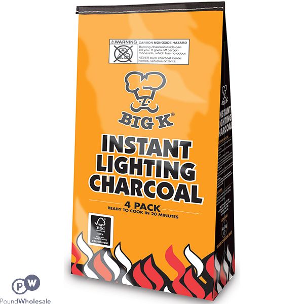 BIG K INSTANT LIGHTING CHARCOAL 4 PACK X 1KG