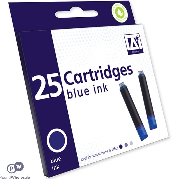 A* STATIONERY BLUE INK CARTRIDGES 25 PACK