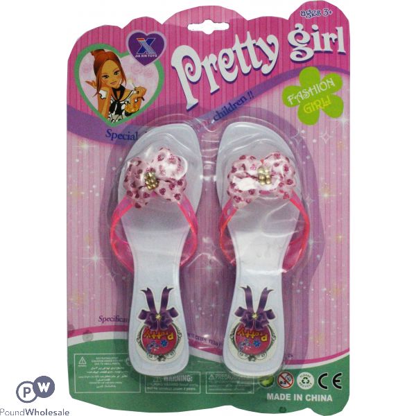 Pretty Girl Dress Up Slippers With Glittered Pink Bow
