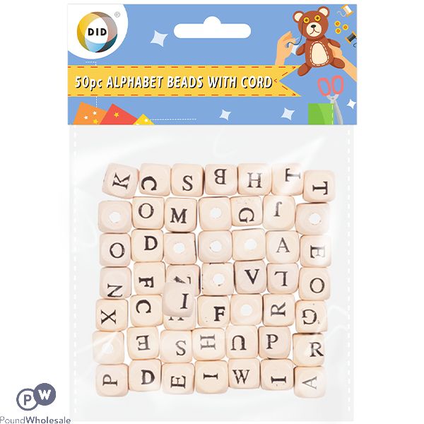 DID ALPHABET BEADS WITH CORD 50 PACK