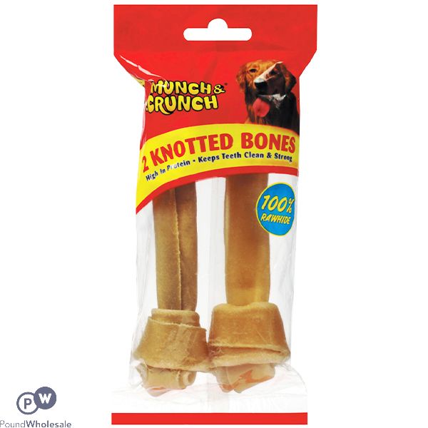 MUNCH & CRUNCH RAWHIDE KNOTTED BONES 6" 2 PACK