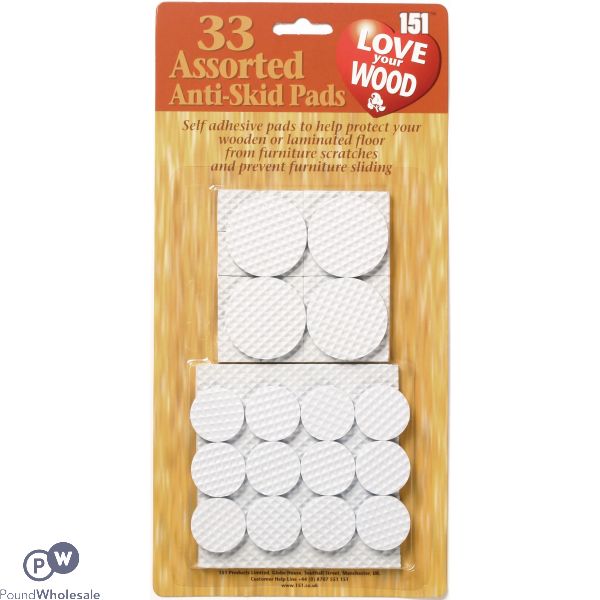 151 LOVE YOUR WOOD ASSORTED ANTI SKID PADS 33 PACK