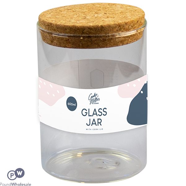 COOKE & MILLER GLASS JAR WITH CORK LID 600ML