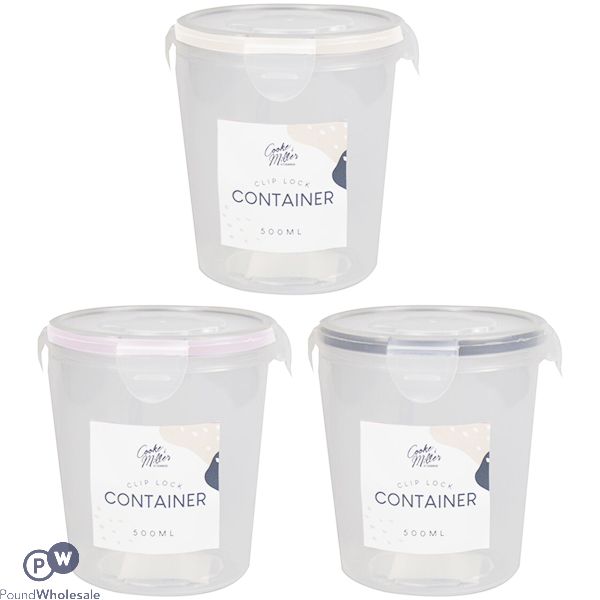 Cooke & Miller Round Clip Lock Container 500ml Assorted Colours
