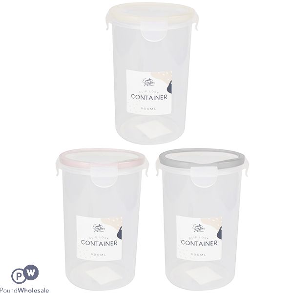 Cooke & Miller Round Clip Lock Container 900ml Assorted Colours