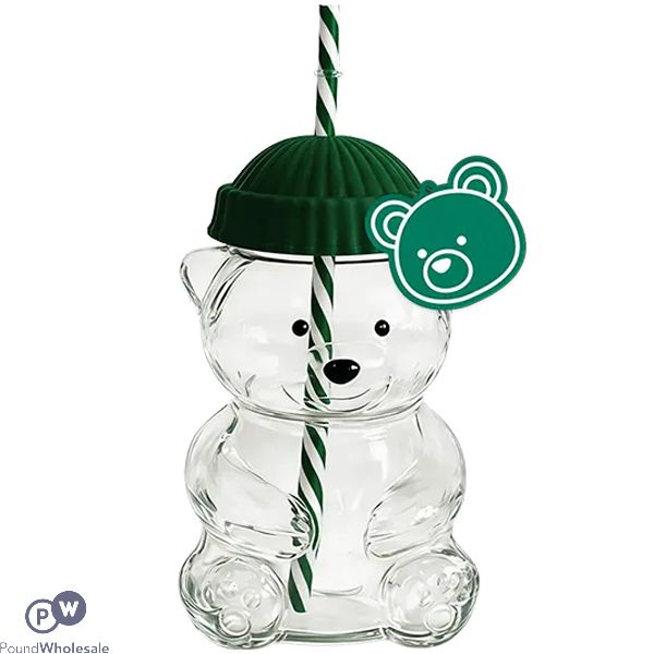 Cooke & Miller Plastic Green Bear Drinking Cup With Straw 500ml
