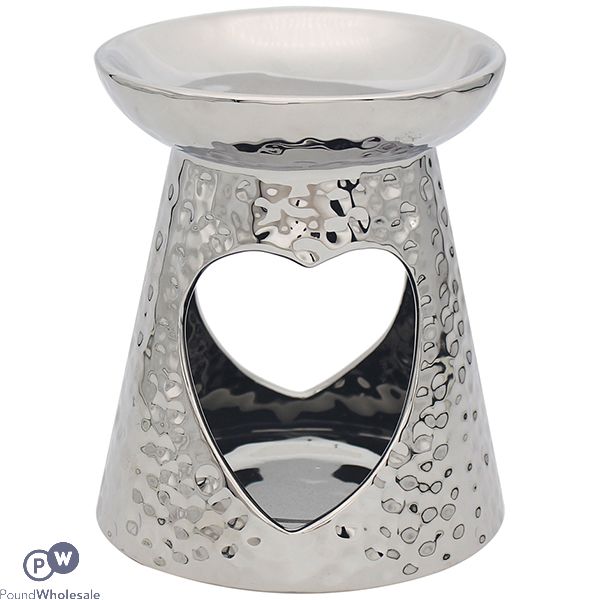 LEONARDO DESIRE AROMA DIMPLED SILVER HEART WAX OIL BURNER