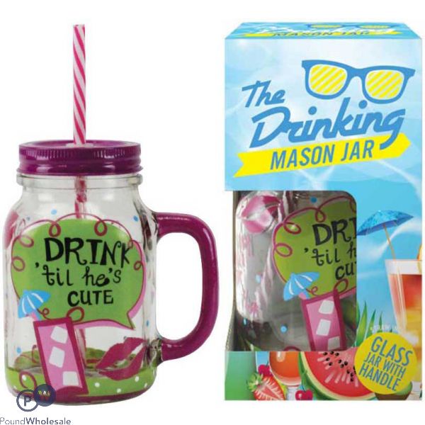Cute Jam Jar Drinking Glass With Handle (h20.9cm/8.25")