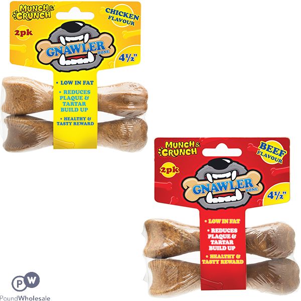 MUNCH & CRUNCH GNAWLER DOG BONE 2 PACK ASSORTED