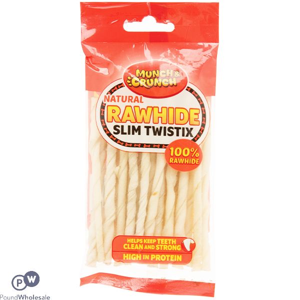 MUNCH & CRUNCH NATURAL RAWHIDE SLIM TWISTIX DOG TREATS 80G