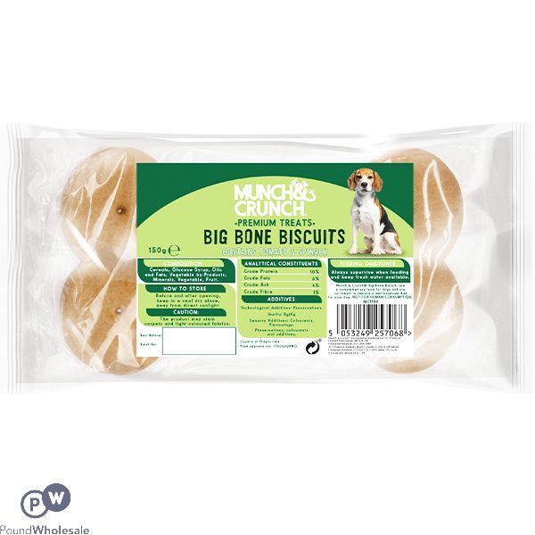 Munch & Crunch Tomato & Spinach Big Bone Biscuits Dog Treats 150g Expired