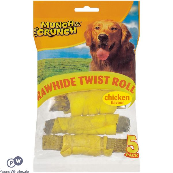 MUNCH & CRUNCH RAWHIDE TWIST ROLL CHICKEN FLAVOUR 5 PACK