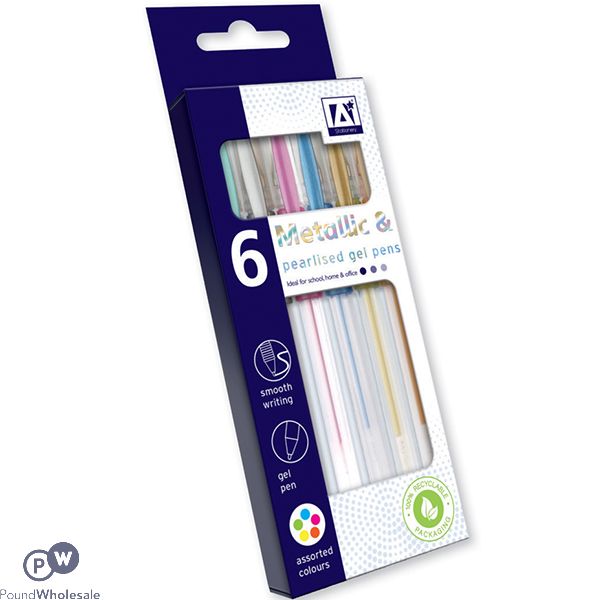 Metallic & Pearlised Gel Pens Assorted 6 Pack