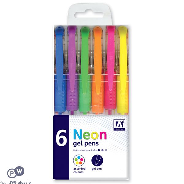 Neon Gel Pens Assorted Colours 6 Pack