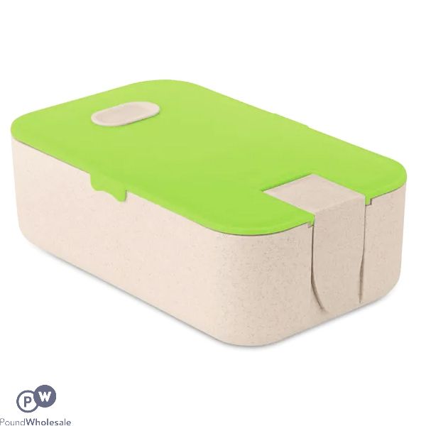 Wheat Straw Pp Green & Beige Lunch Box With Phone Stand