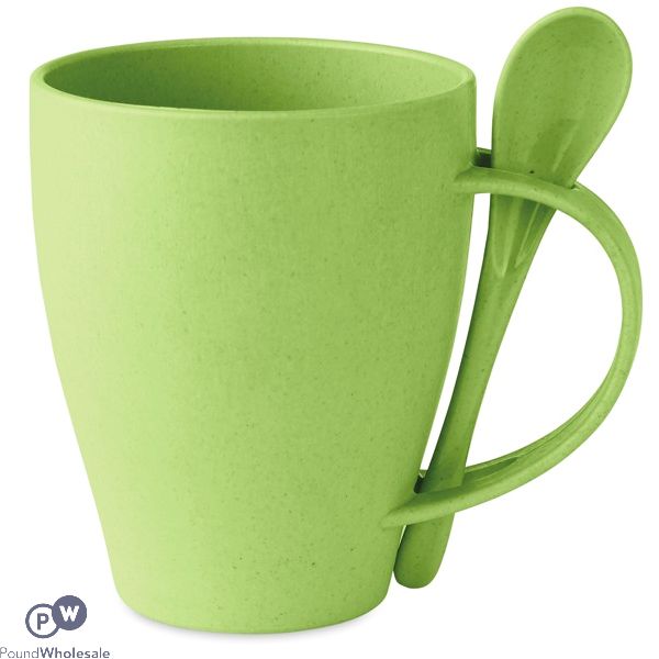 BAMBOO PP GREEN COFFEE MUG WITH SPOON 300ML